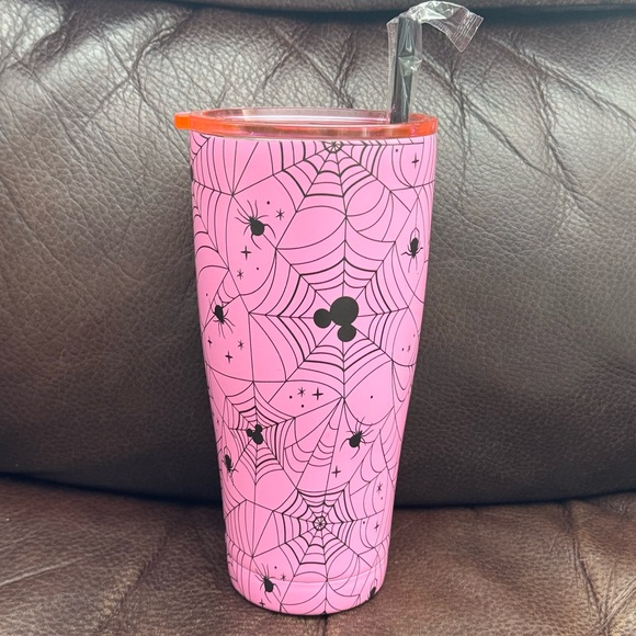 Disney Mouse Ears & Spider Webs Pink Halloween Travel Tumbler - Picture 3 of 7